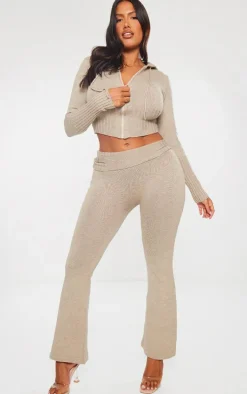 Shape Oatmeal Knit Hooded Zip Front Sweater