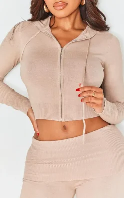 Shape Oatmeal Knit Zip Through Jacket