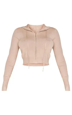 Shape Oatmeal Knit Zip Through Jacket