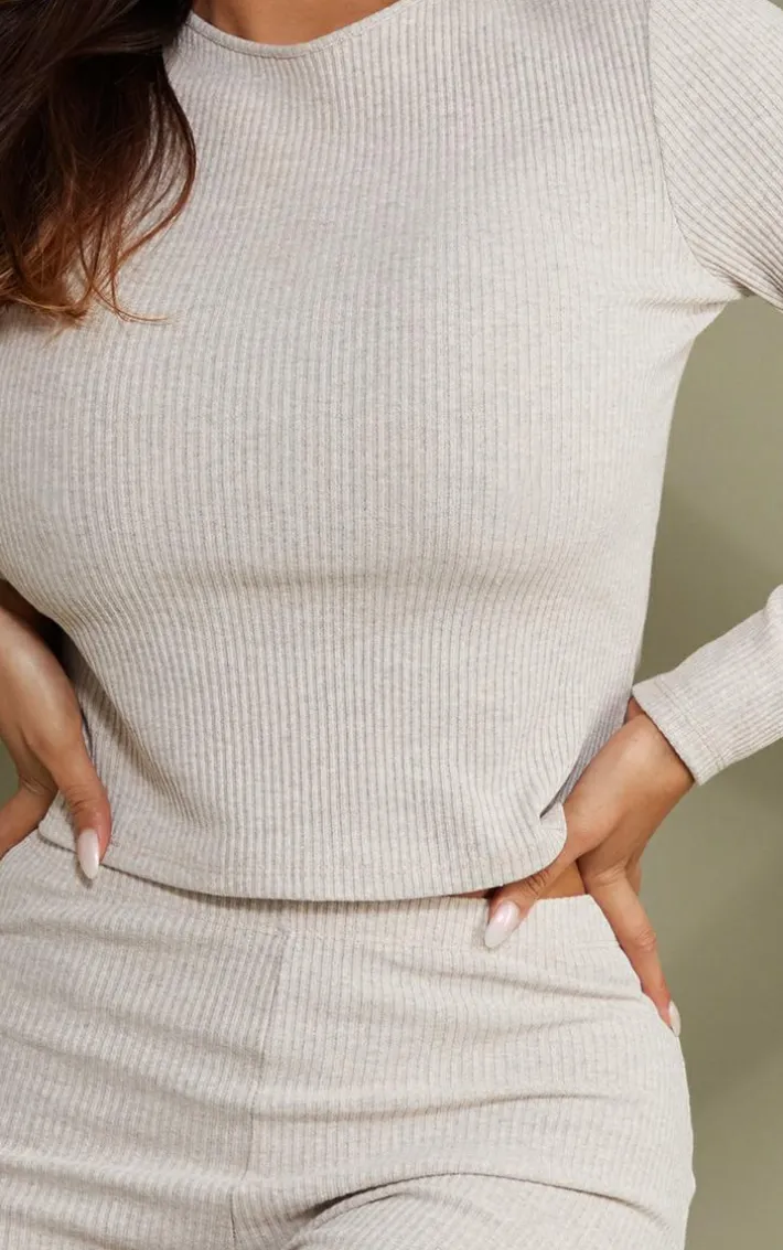 Shape Oatmeal Marl Rib Long Sleeve Top
