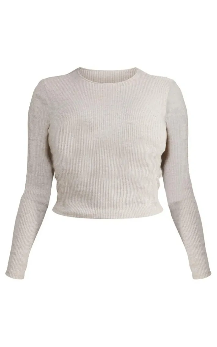 Shape Oatmeal Marl Rib Long Sleeve Top