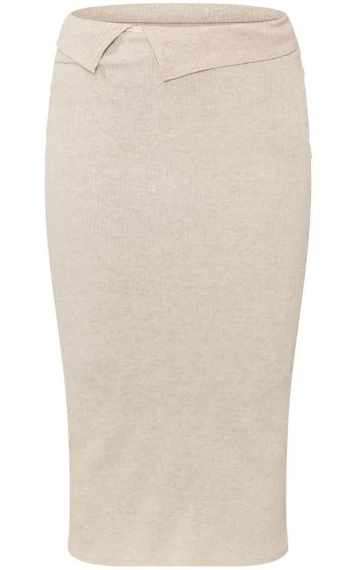 Shape Oatmeal Rib Fold Waist Midaxi Skirt