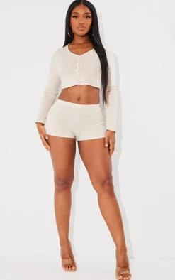 Shape Oatmeal Rib Marl Hot Pants