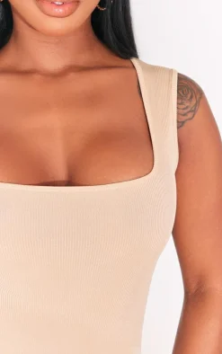 Shape Oatmeal Ribbed Square Neck Sleeveless Bodysuit