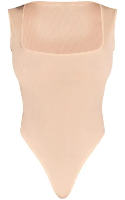 Shape Oatmeal Ribbed Square Neck Sleeveless Bodysuit