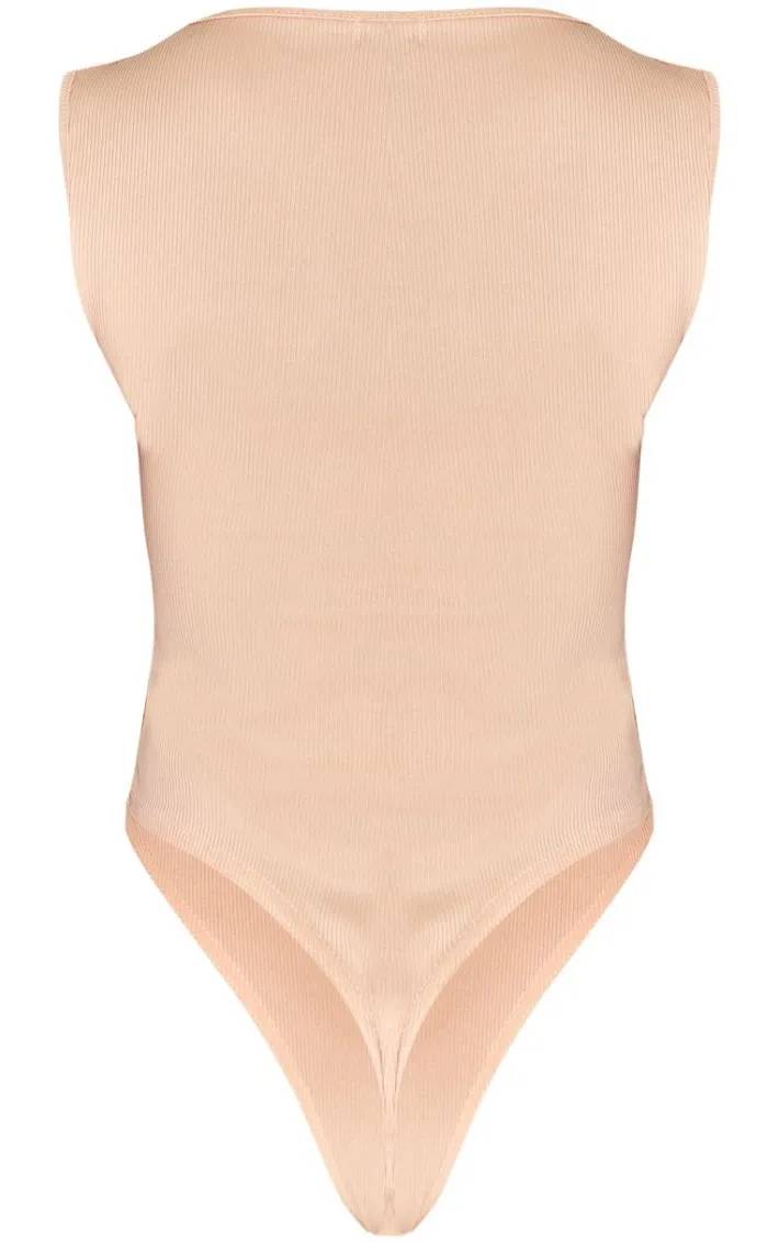 Shape Oatmeal Ribbed Square Neck Sleeveless Bodysuit