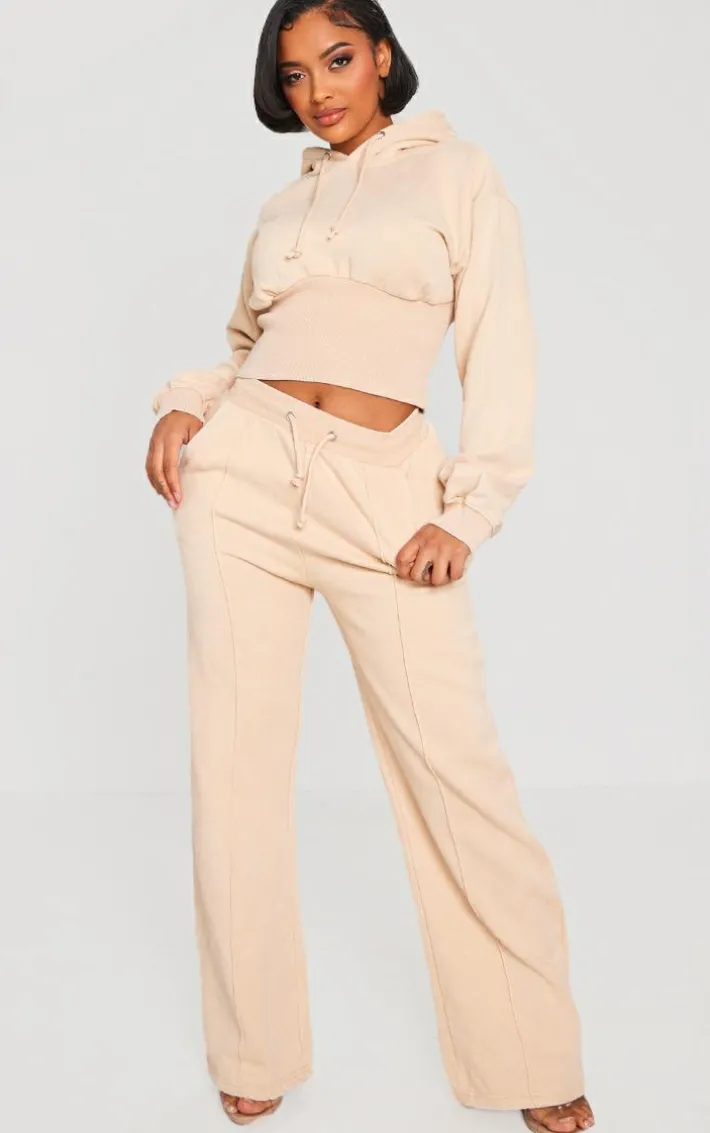Shape Oatmeal Sweat Cropped Shirred Waist Hoodie