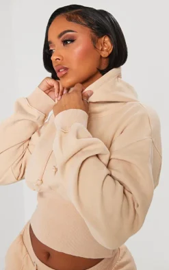 Shape Oatmeal Sweat Cropped Shirred Waist Hoodie