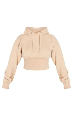 Shape Oatmeal Sweat Cropped Shirred Waist Hoodie