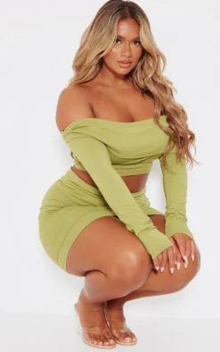 Shape Olive Bardot Seam Detail Crop Top