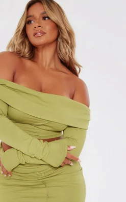 Shape Olive Bardot Seam Detail Crop Top