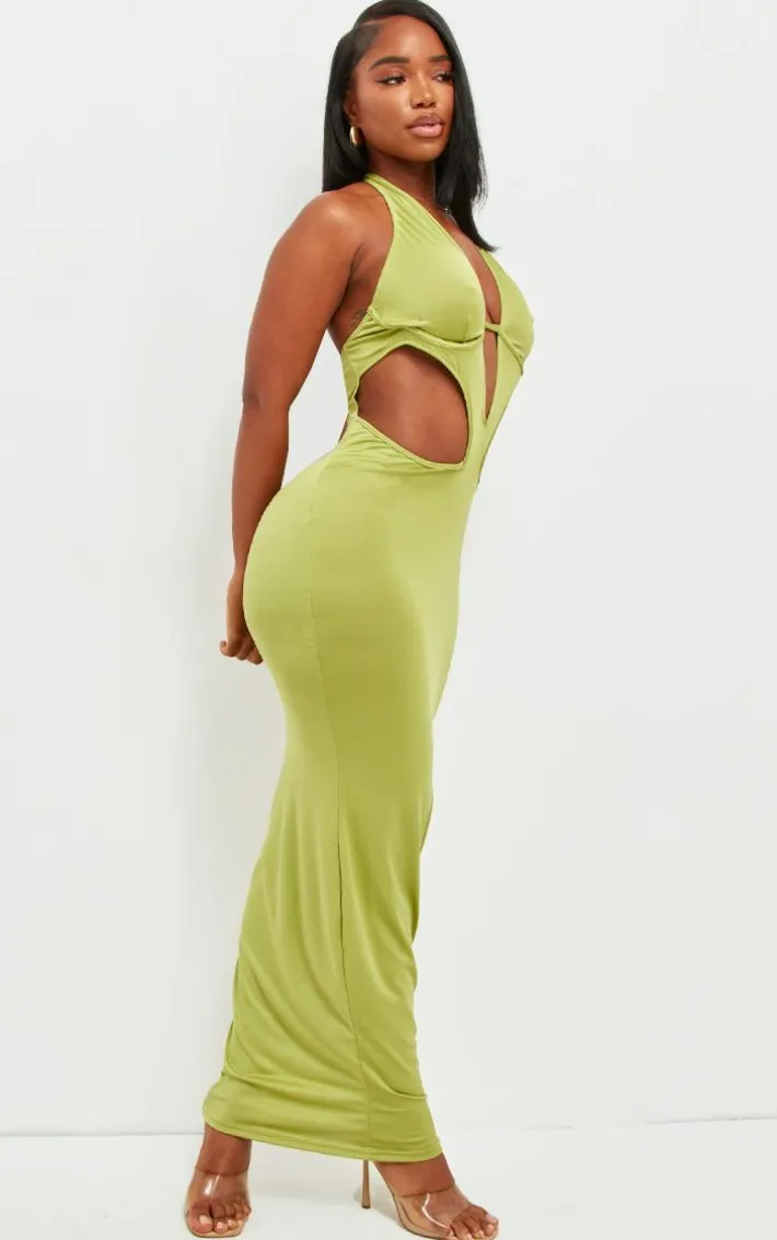 Shape Olive Bralet Detail Cut Out Front Maxi Dress