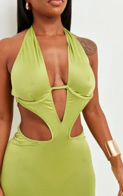 Shape Olive Bralet Detail Cut Out Front Maxi Dress