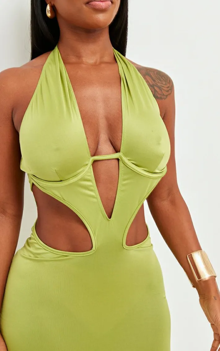Shape Olive Bralet Detail Cut Out Front Maxi Dress