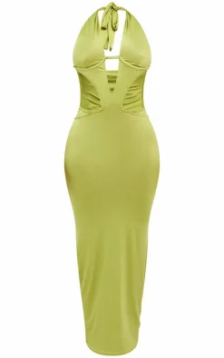 Shape Olive Bralet Detail Cut Out Front Maxi Dress