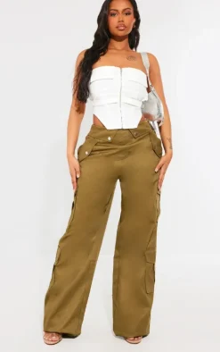 Shape Olive Cargo Fold Waistband Pocket Detail Pants