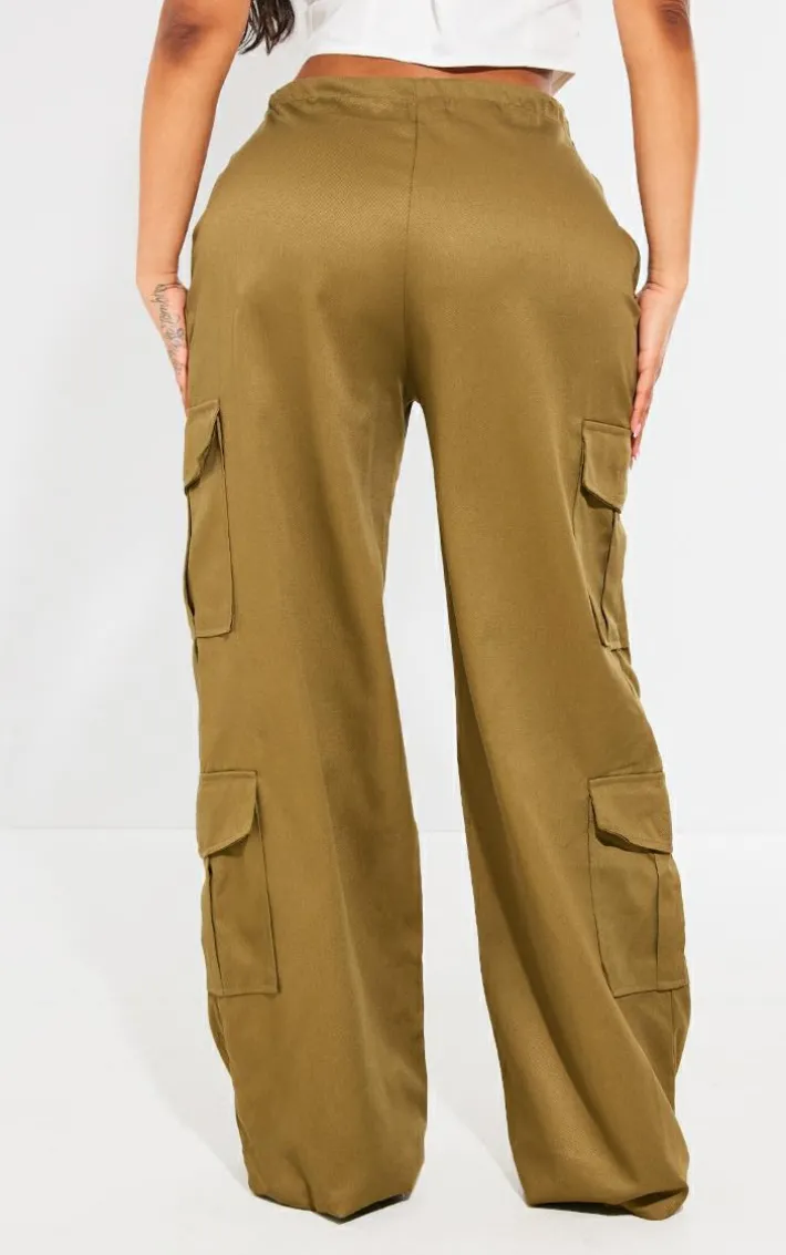 Shape Olive Cargo Fold Waistband Pocket Detail Pants