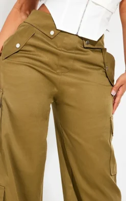 Shape Olive Cargo Fold Waistband Pocket Detail Pants