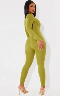 Shape Olive Contour Jersey Ruched Bust Long Sleeve Jumpsuit