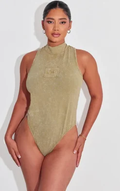 Shape Olive Cotton High Neck Sleeveless Bodysuit