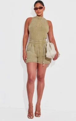 Shape Olive Cotton High Neck Sleeveless Bodysuit