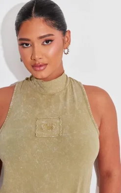 Shape Olive Cotton High Neck Sleeveless Bodysuit