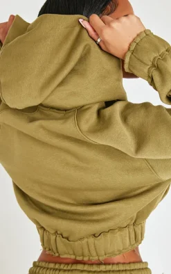 Shape Olive Distressed Elasticated Waistband Cropped Hoodie