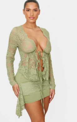 Shape Olive Drape Lace Side Mini Skirt
