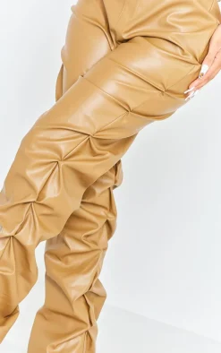 Shape Olive Faux Leather Ruched Detail Straight Leg Pants