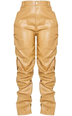 Shape Olive Faux Leather Ruched Detail Straight Leg Pants