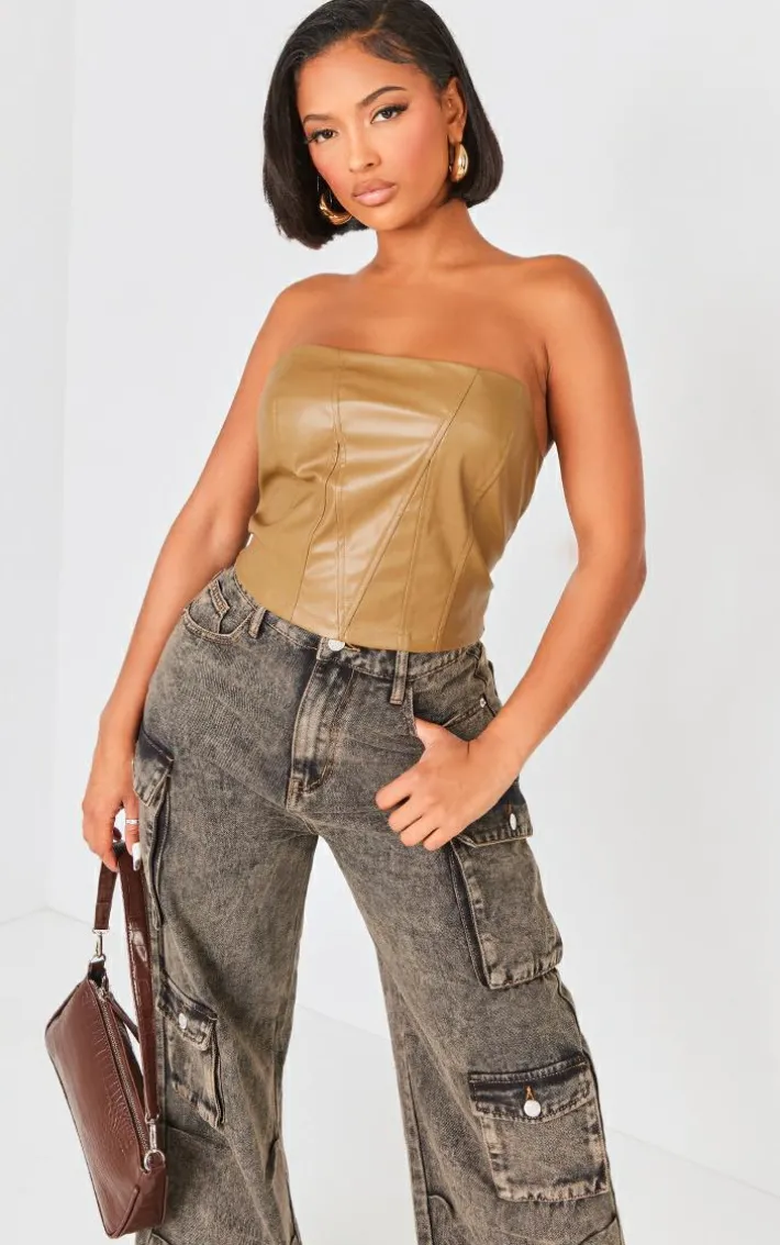 Shape Olive Faux Leather Longline Bandeau