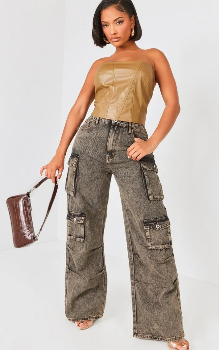 Shape Olive Faux Leather Longline Bandeau