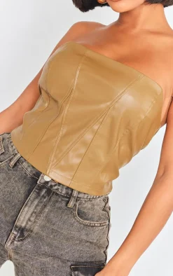 Shape Olive Faux Leather Longline Bandeau