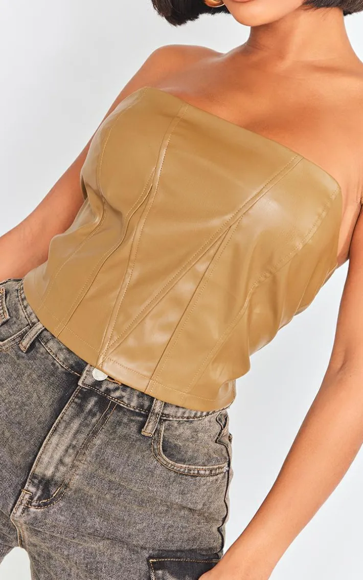 Shape Olive Faux Leather Longline Bandeau