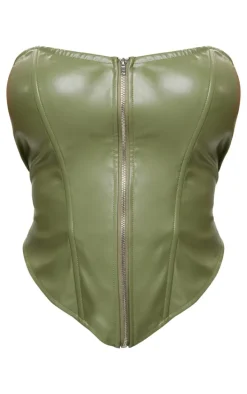Shape Olive Faux Leather Zip Front Corset