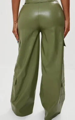 Shape Olive Faux Leather Straight Leg Cargo Pants