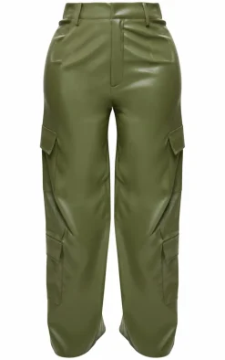 Shape Olive Faux Leather Straight Leg Cargo Pants
