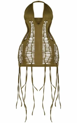 Shape Olive Halterneck Distressed Bodycon Dress