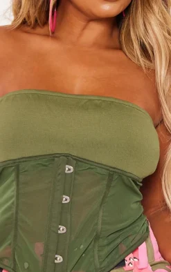 Shape Olive Hook And Eye Bandage Detail Bandeau Crop Top