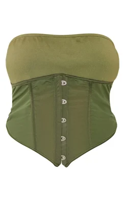 Shape Olive Hook And Eye Bandage Detail Bandeau Crop Top