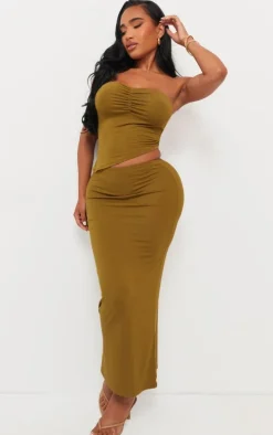Shape Olive Jersey Asymmetric Waist Maxi Skirt