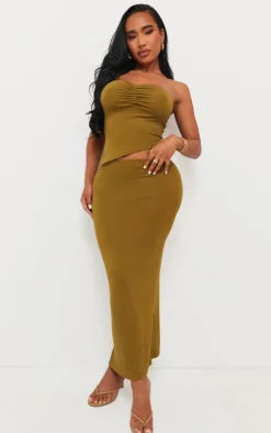 Shape Olive Jersey Bandeau Asymmetric Hem Top