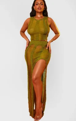 Shape Olive Knit Ladder Maxi Skirt