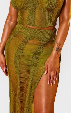 Shape Olive Knit Ladder Maxi Skirt