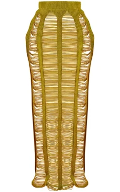 Shape Olive Knit Ladder Maxi Skirt