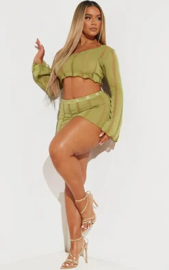 Shape Olive Ladder Knit Micro Mini Skirt