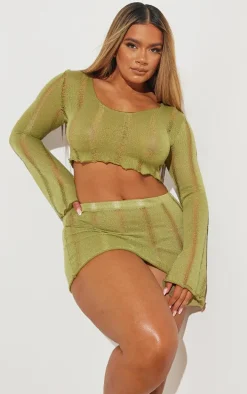 Shape Olive Ladder Knit Micro Mini Skirt