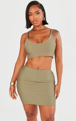 Shape Olive Low Rise Ribbed Mini Skirt