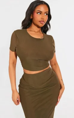 Shape Olive Mesh Cropped T-shirt