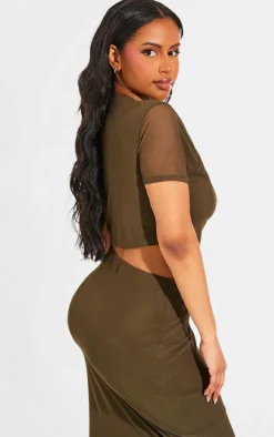 Shape Olive Mesh Cropped T-shirt